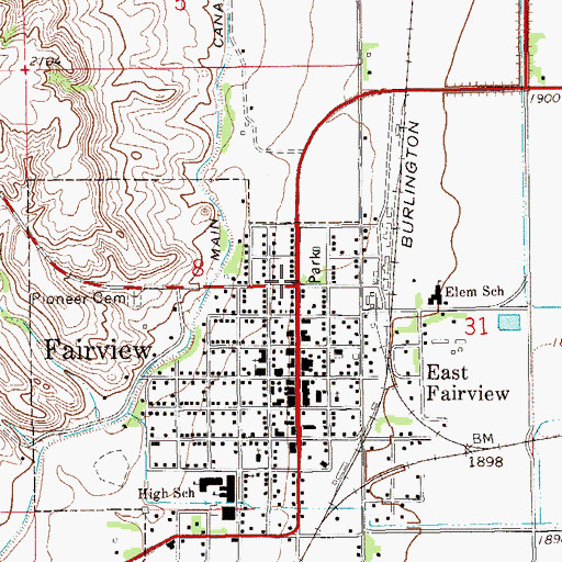 Topographic Map of Fairview, MT