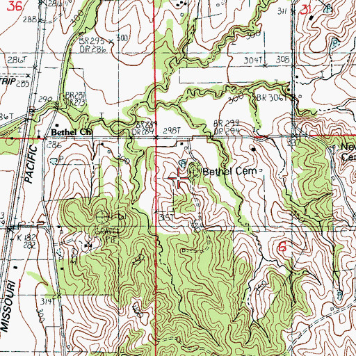 Topographic Map of Bethel Cemetery, AR