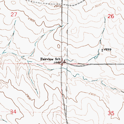 Topographic Map of Fairview School (historical), MT