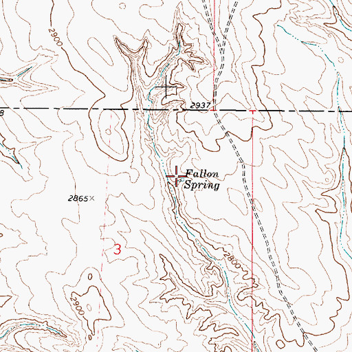 Topographic Map of Fallon Spring, MT