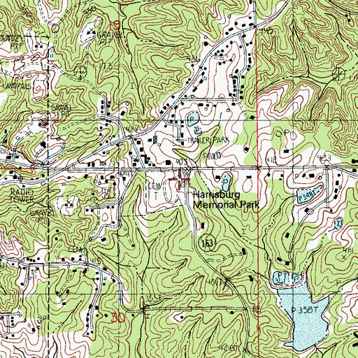 Topographic Map of Harrisburg Memorial Park, AR