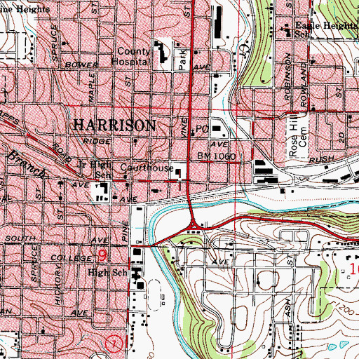 Topographic Map of Harrison, AR