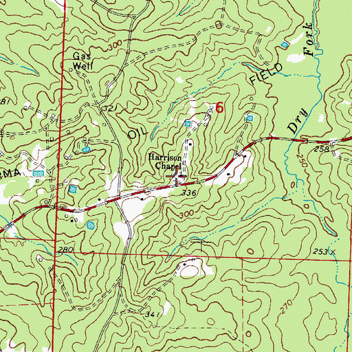 Topographic Map of Harrison Chapel, AR