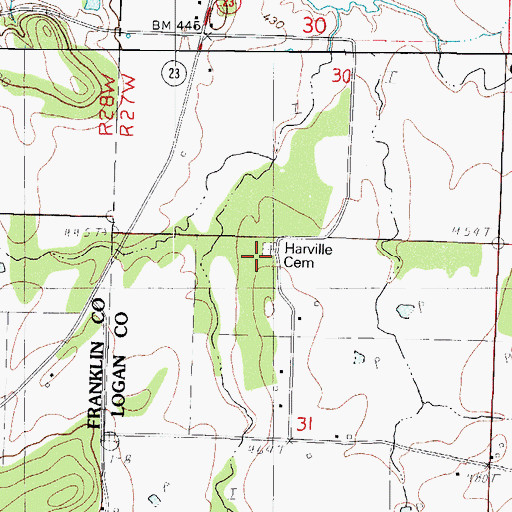 Topographic Map of Harville Cemetery, AR
