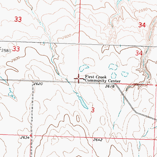 Topographic Map of First Creek Community Center, MT