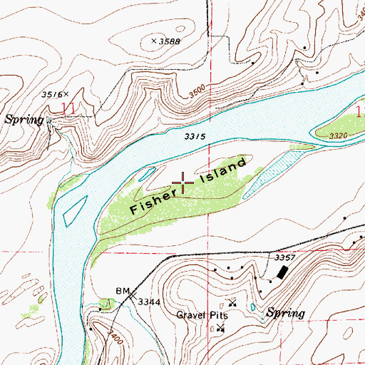 Topographic Map of Fisher Island, MT