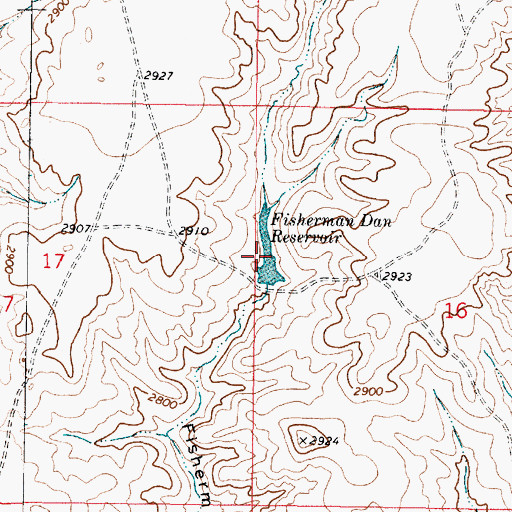 Topographic Map of Fisherman Dan Reservoir, MT