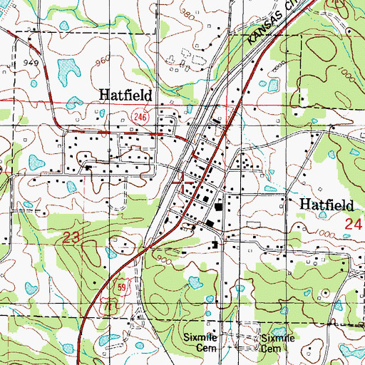 Topographic Map of Hatfield, AR