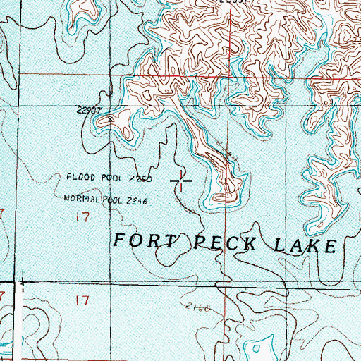 Topographic Map of Fort Peck Lake, MT