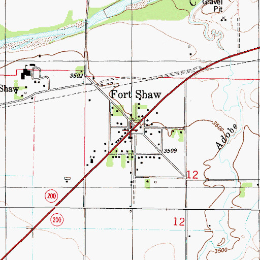 Topographic Map of Fort Shaw, MT
