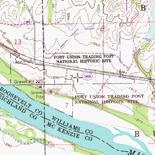 Topographic Map of Fort Union Trading Post National Historic Site, ND