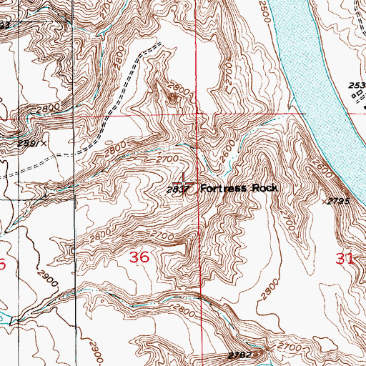 Topographic Map of Fortress Rock, MT