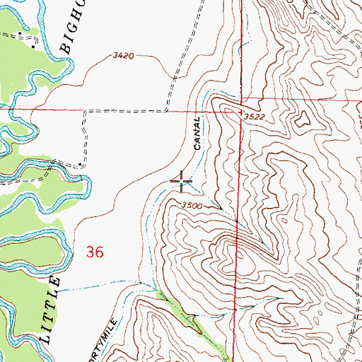 Topographic Map of Fortymile Canal, MT