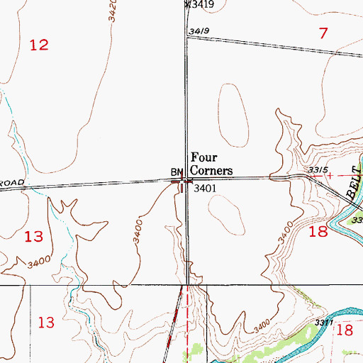 Topographic Map of Four Corners, MT
