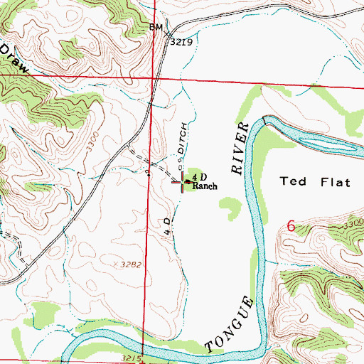 Topographic Map of Four D Ranch, MT