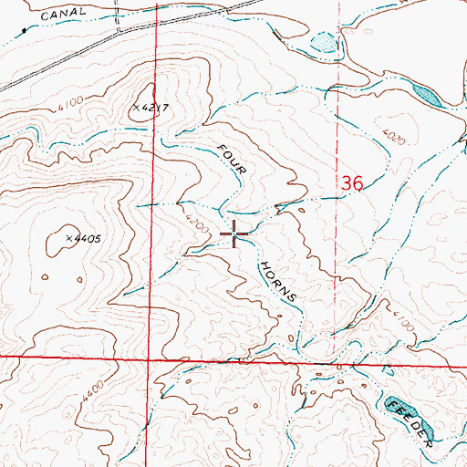 Topographic Map of Four Horns Feeder Canal, MT