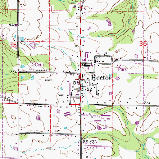 Topographic Map of Hector, AR