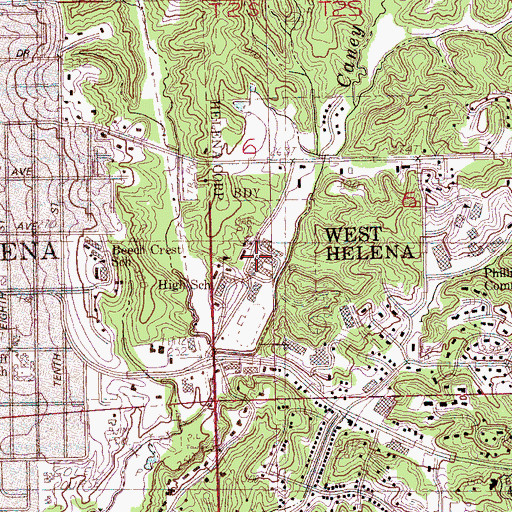 Topographic Map of Central High School, AR