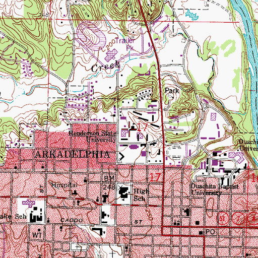 Topographic Map of Henderson State University, AR