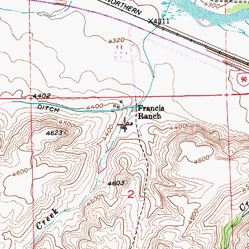 Topographic Map of Francis Ranch, MT