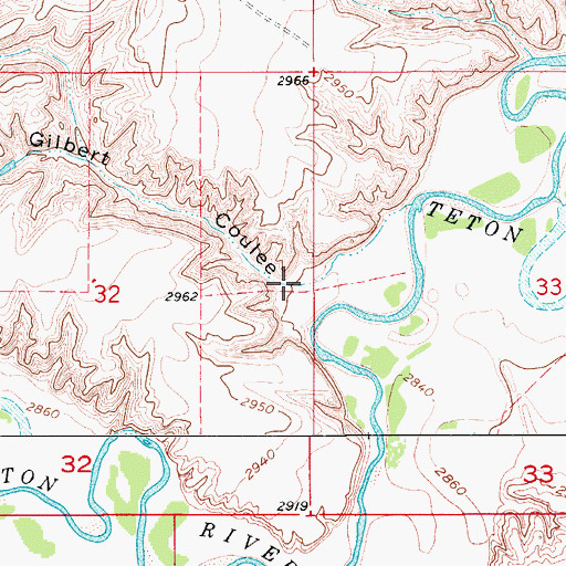 Topographic Map of Frank Gilbert Coulee, MT