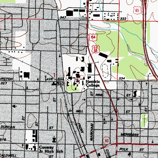 Topographic Map of Hendrix College, AR