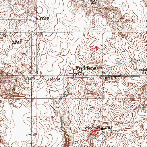 Topographic Map of Freidens Church, MT