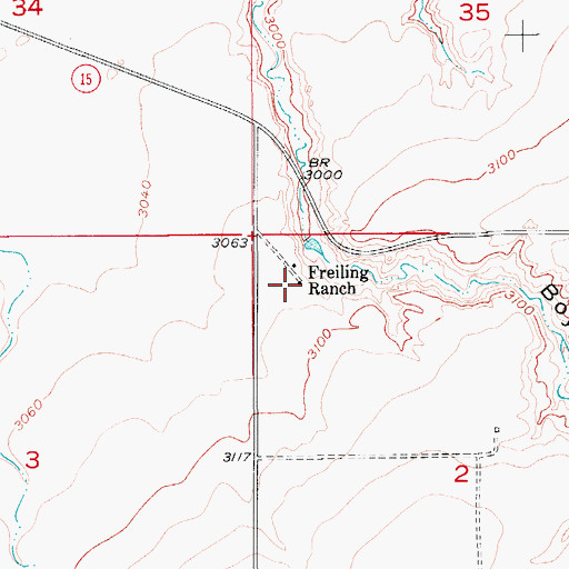 Topographic Map of Freiling Ranch, MT