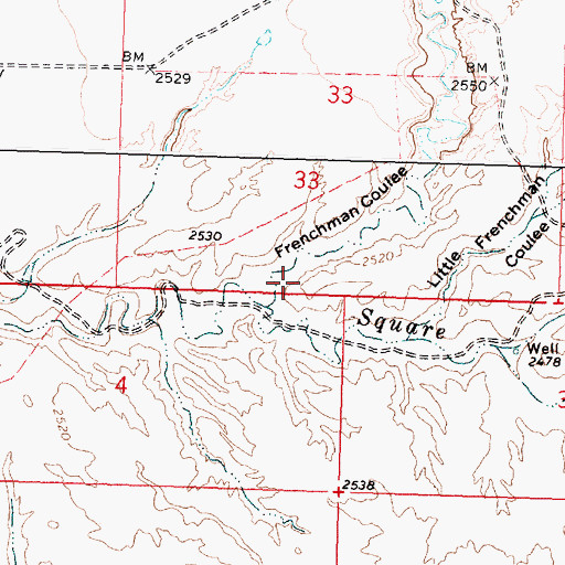 Topographic Map of Frenchman Coulee, MT