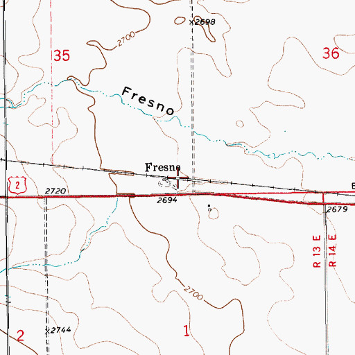 Topographic Map of Fresno, MT