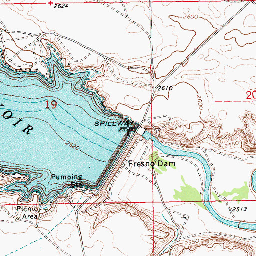 Topographic Map of Fresno Dam, MT