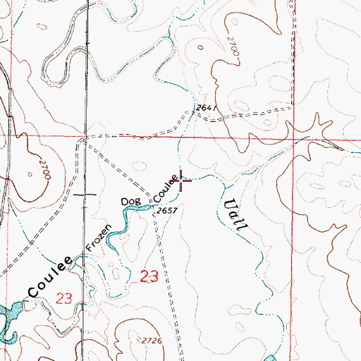 Topographic Map of Frozen Dog Coulee, MT