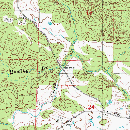 Topographic Map of Hewing Branch, AR