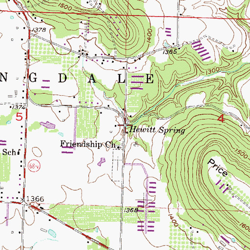 Topographic Map of Hewitt Spring, AR