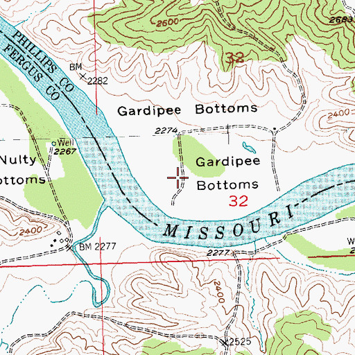 Topographic Map of Gardipee Bottoms, MT