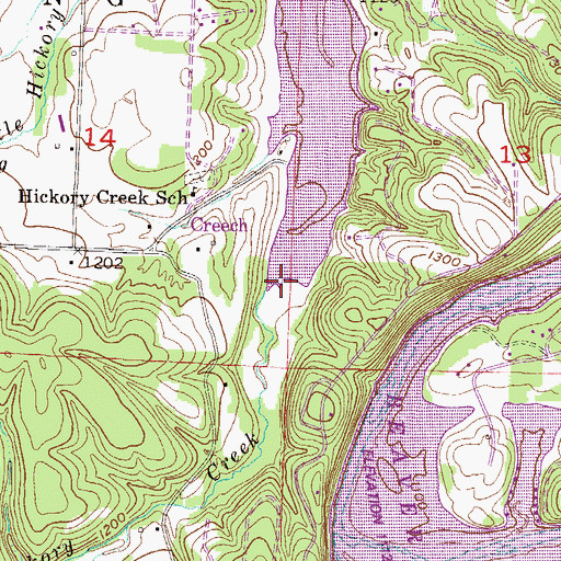 Topographic Map of Hickory Creek, AR