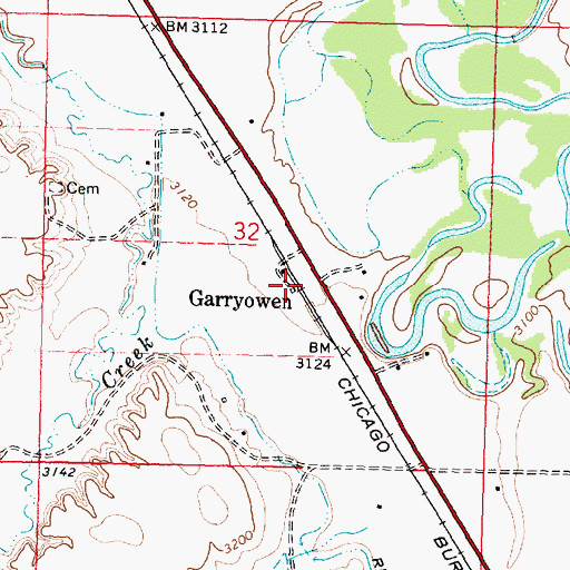 Topographic Map of Garryowen, MT