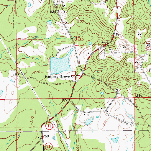 Topographic Map of Hickory Grove Baptist Church, AR