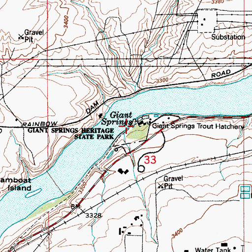 Topographic Map of Giant Springs, MT