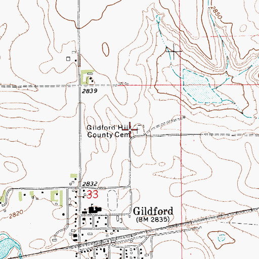 Topographic Map of Gildford Hill County Cemetery, MT