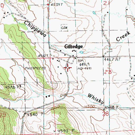 Topographic Map of Giltedge, MT