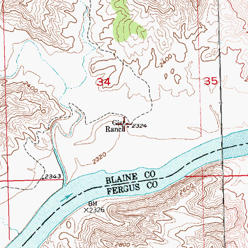 Topographic Map of Gist Ranch, MT