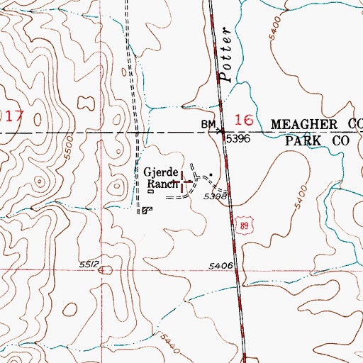 Topographic Map of Gjerde Ranch, MT