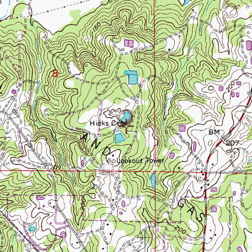 Topographic Map of Hicks Cemetery, AR