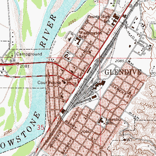 Topographic Map of Glendive, MT
