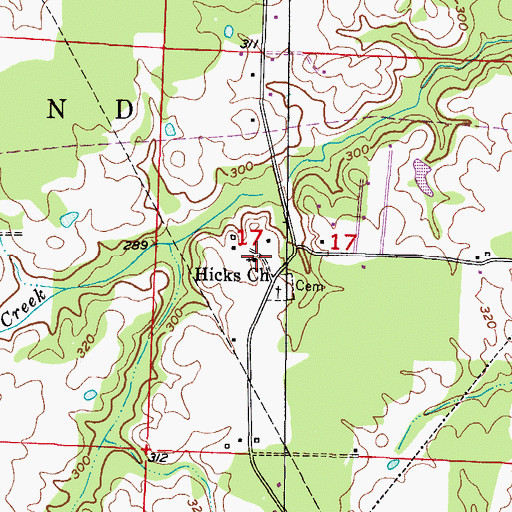 Topographic Map of Hicks First Baptist Church, AR