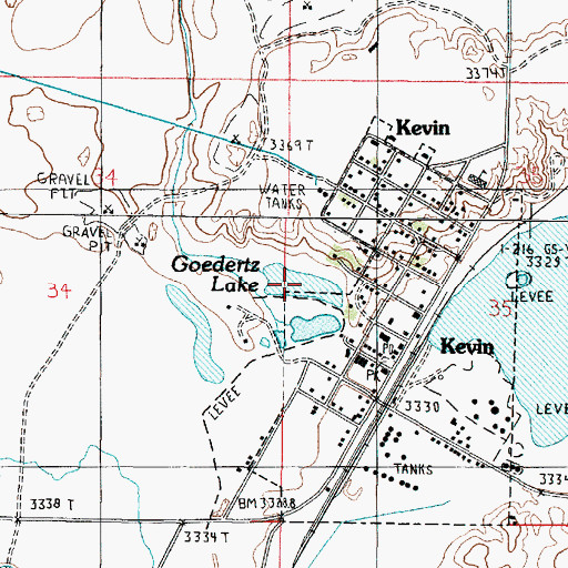 Topographic Map of Goeddertz Lake, MT