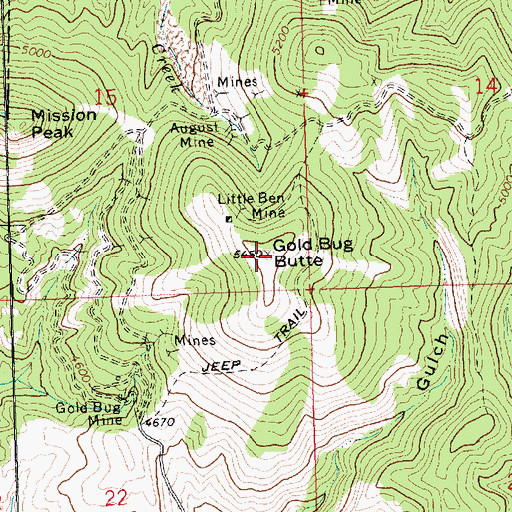 Topographic Map of Gold Bug Butte, MT