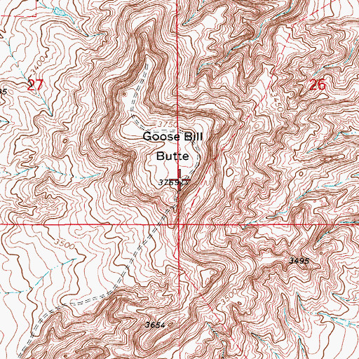 Topographic Map of Goose Bill Butte, MT