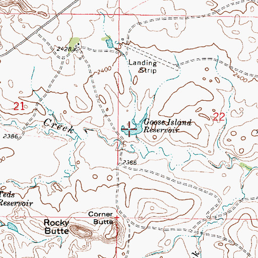 Topographic Map of Goose Island Reservoir, MT